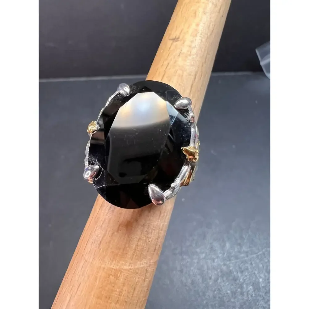NEW Black spinel Phoenix ring in rhodium and vermeil over sterling silver size 7